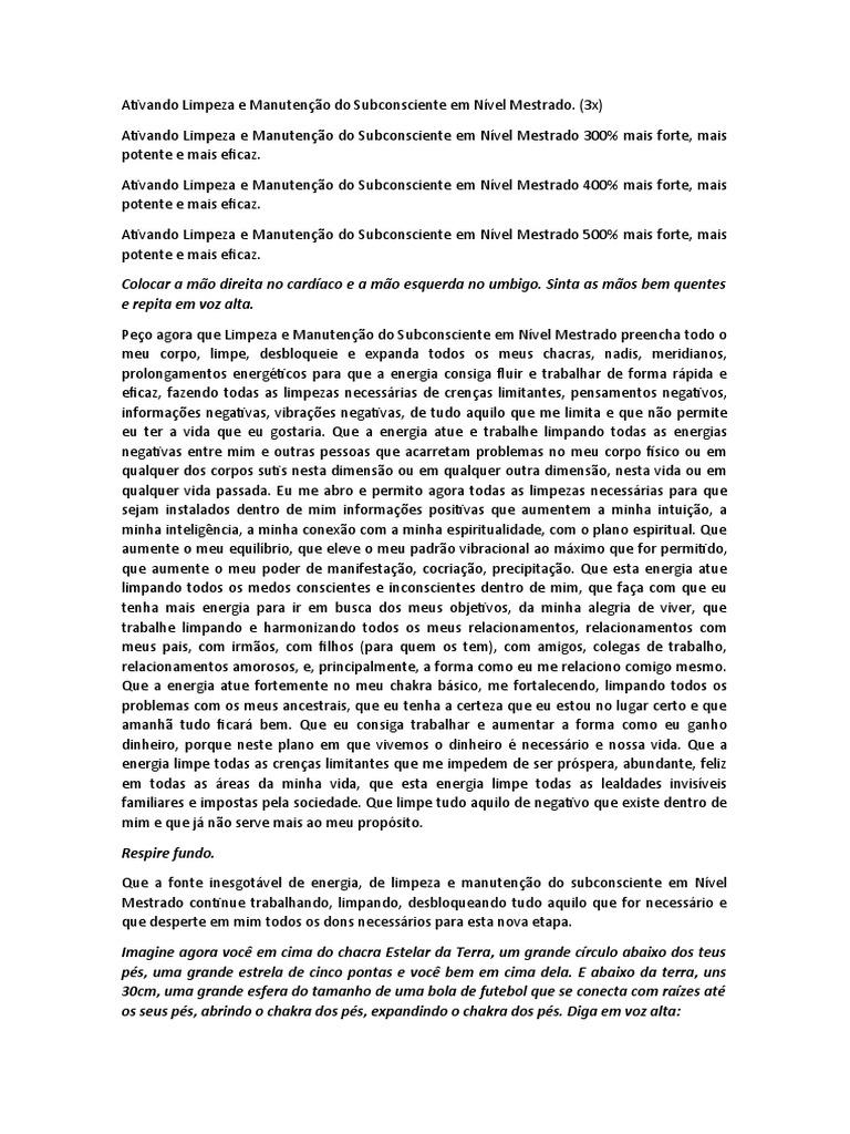 Ativando limpeza e manuten o do subconsciente em n vel mestrado