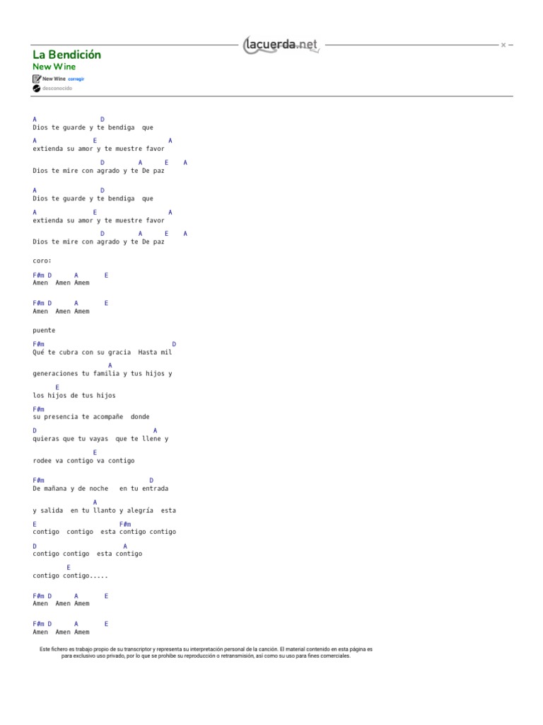 LA BENDICION, New Wine Acordes PDF