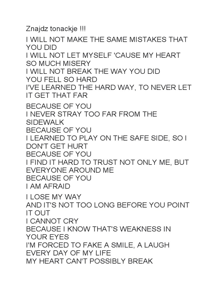 Because of You - Kelly Clarkson | PDF