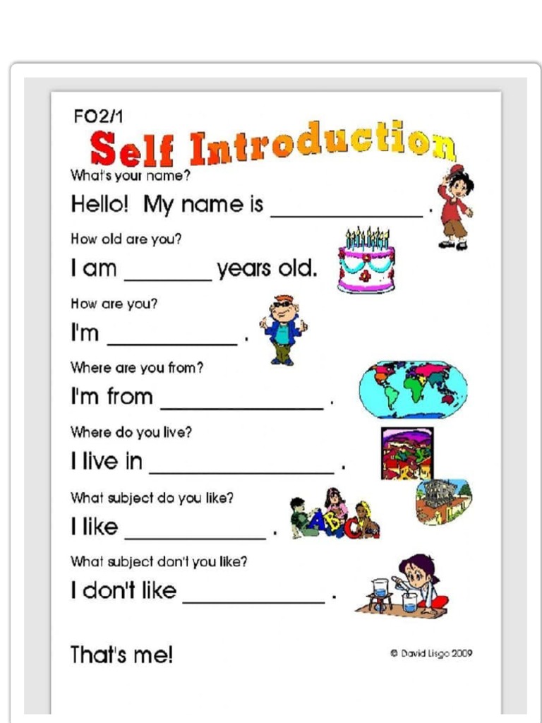 personal presentation worksheet