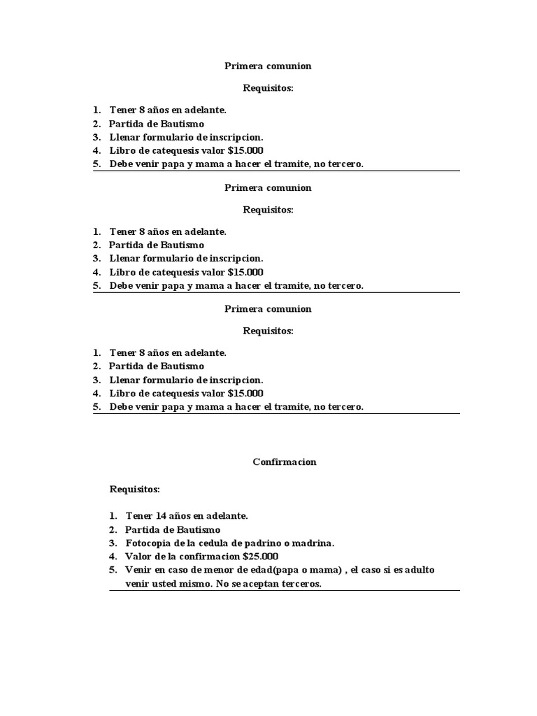 Primera Comunion y Confirmacion PDF