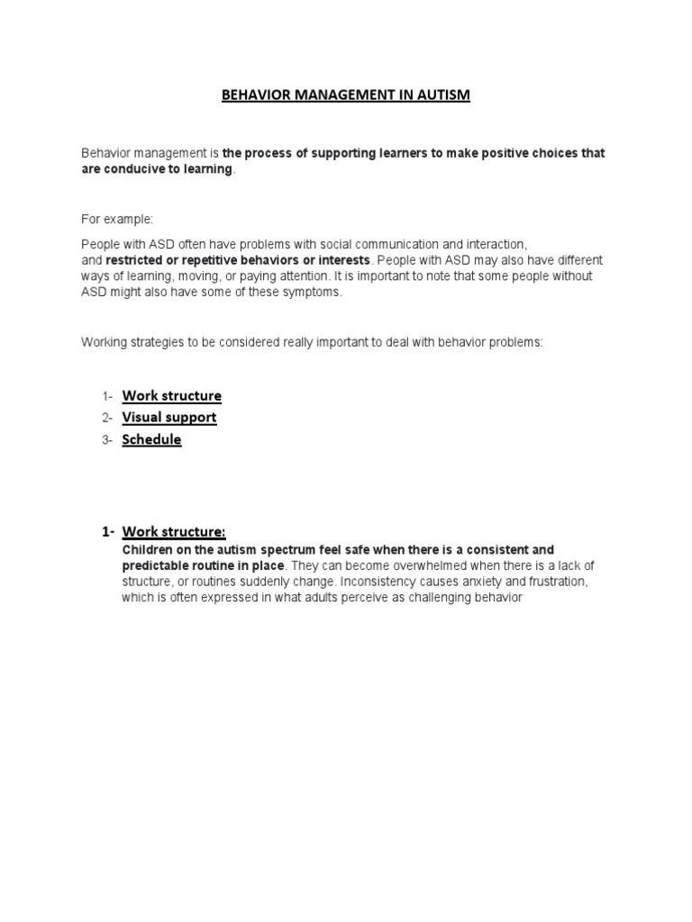 Behavior Management Strategies for Autism | PDF | Autism Spectrum ...