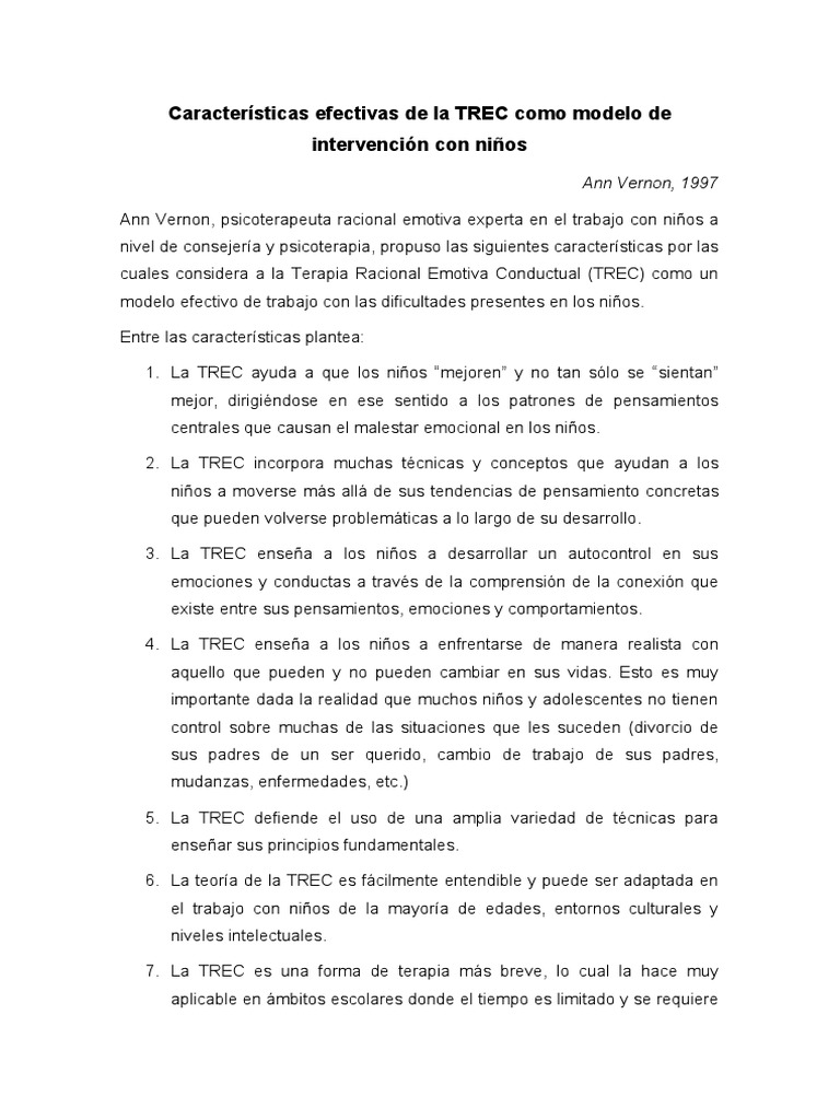 Características Efectivas de La TREC Como Modelo de Intervención Con ...