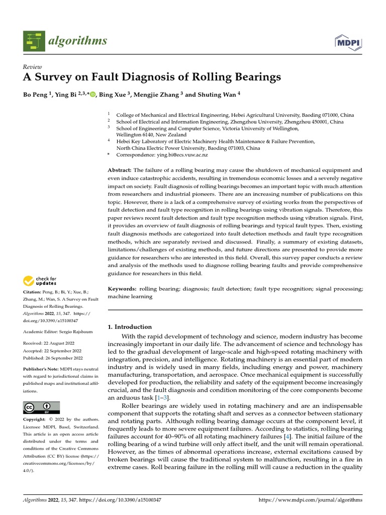 A Survey On Fault Diagnosis of Rolling BearingsAlgorithms | PDF ...