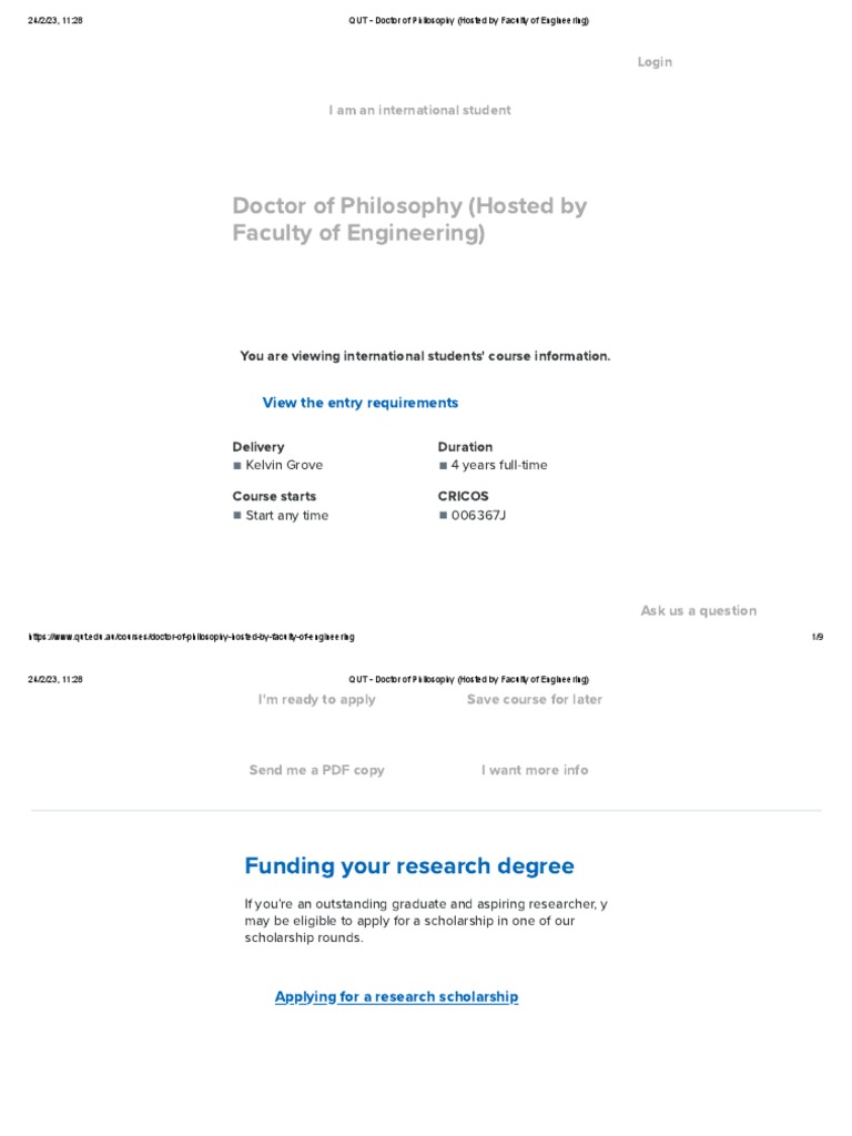 QUT Doctor of Philosophy (Hosted by Faculty of Engineering) PDF