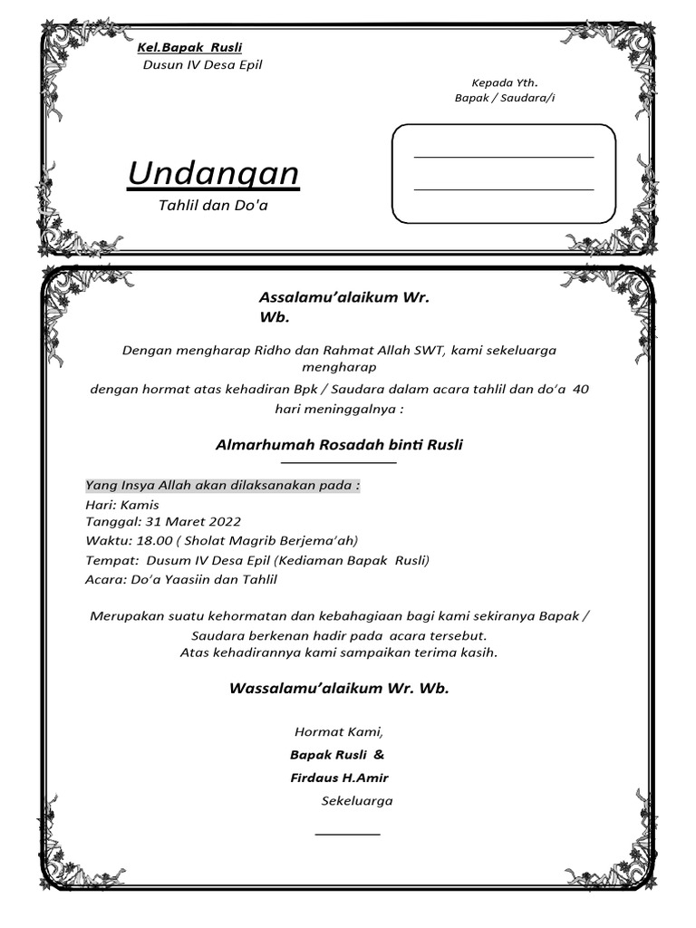 Undangan Tahlil | PDF