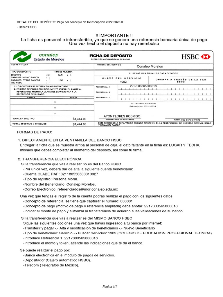 Instrucciones de Pago Reinscripción 2022-2023-II | PDF | Negocios | Derecho