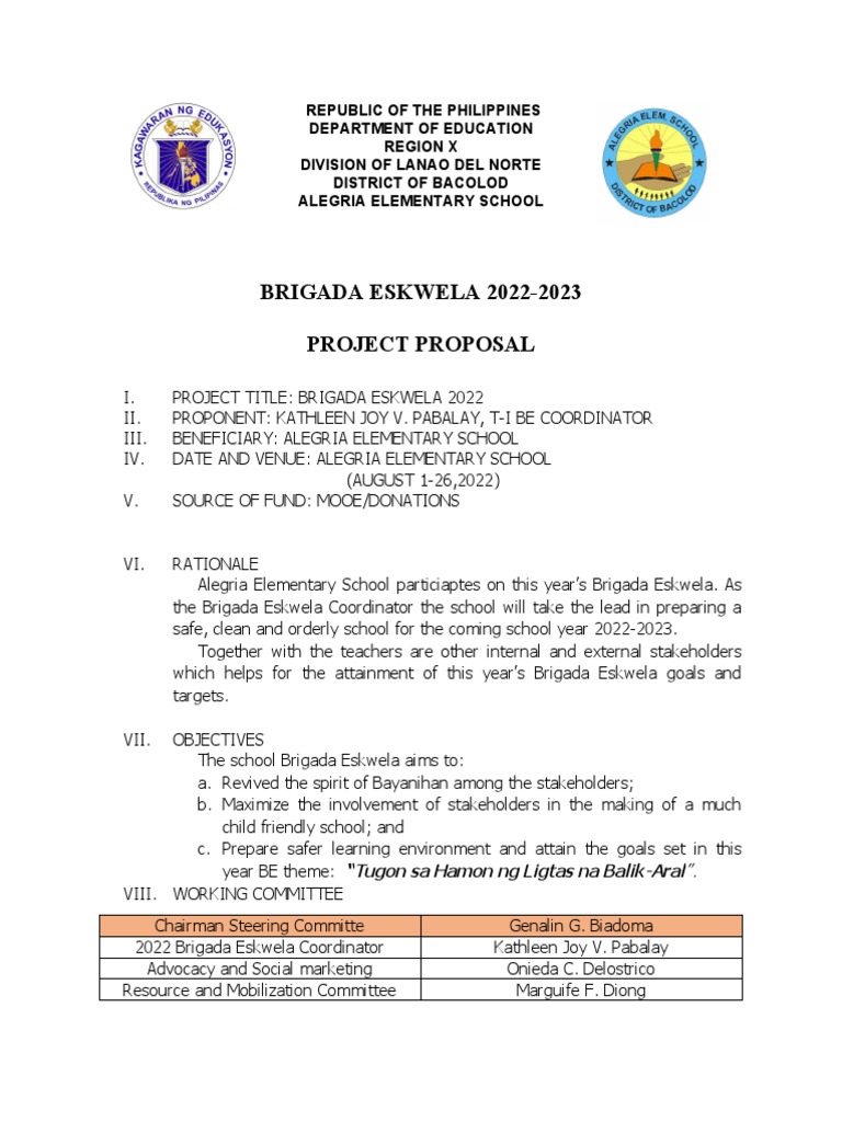 Brigada Eskwela Proposal 2022 PDF