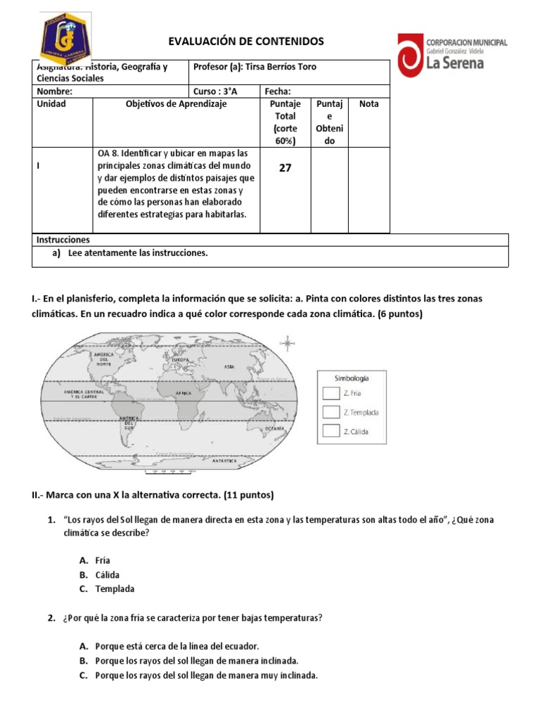 Evaluación Historia Zonas Climaticas. | PDF | Clima templado | Clima