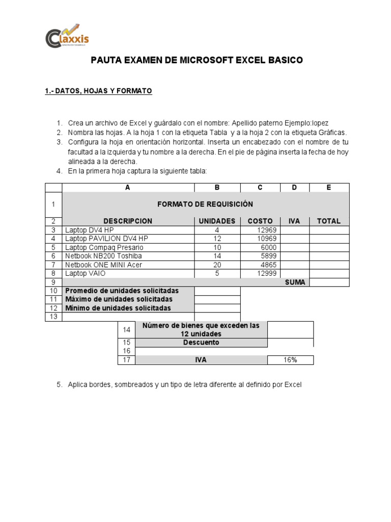 Pauta para Examen de Excel Básico | PDF | Microsoft Excel | Ciencias de ...