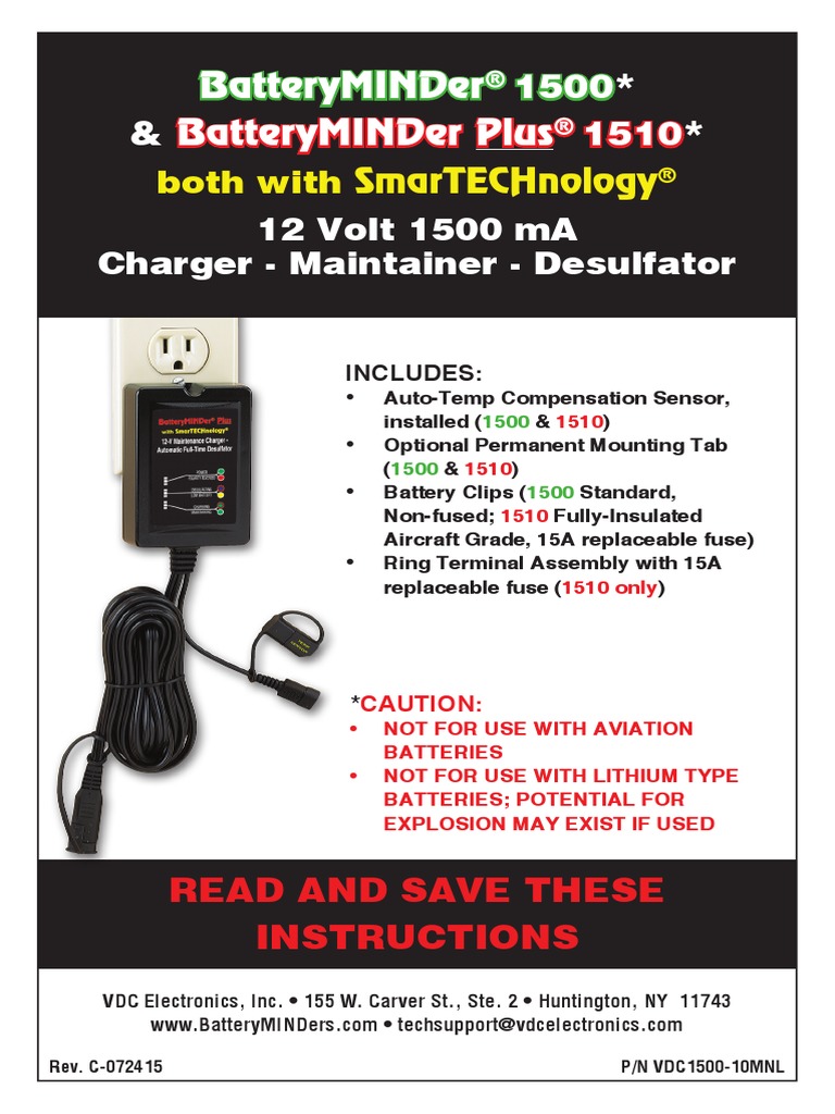 BatteryMINDer Plus 1500 Series 072415 RevC PDF Battery Charger Ac