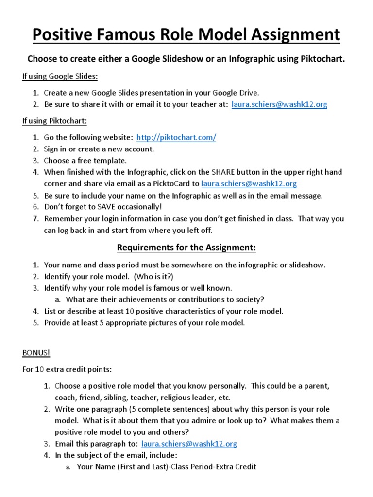 Teen Living-Famous Role Model Assignment | PDF