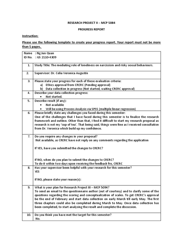 Research Project II Progress Report | PDF | Methodology