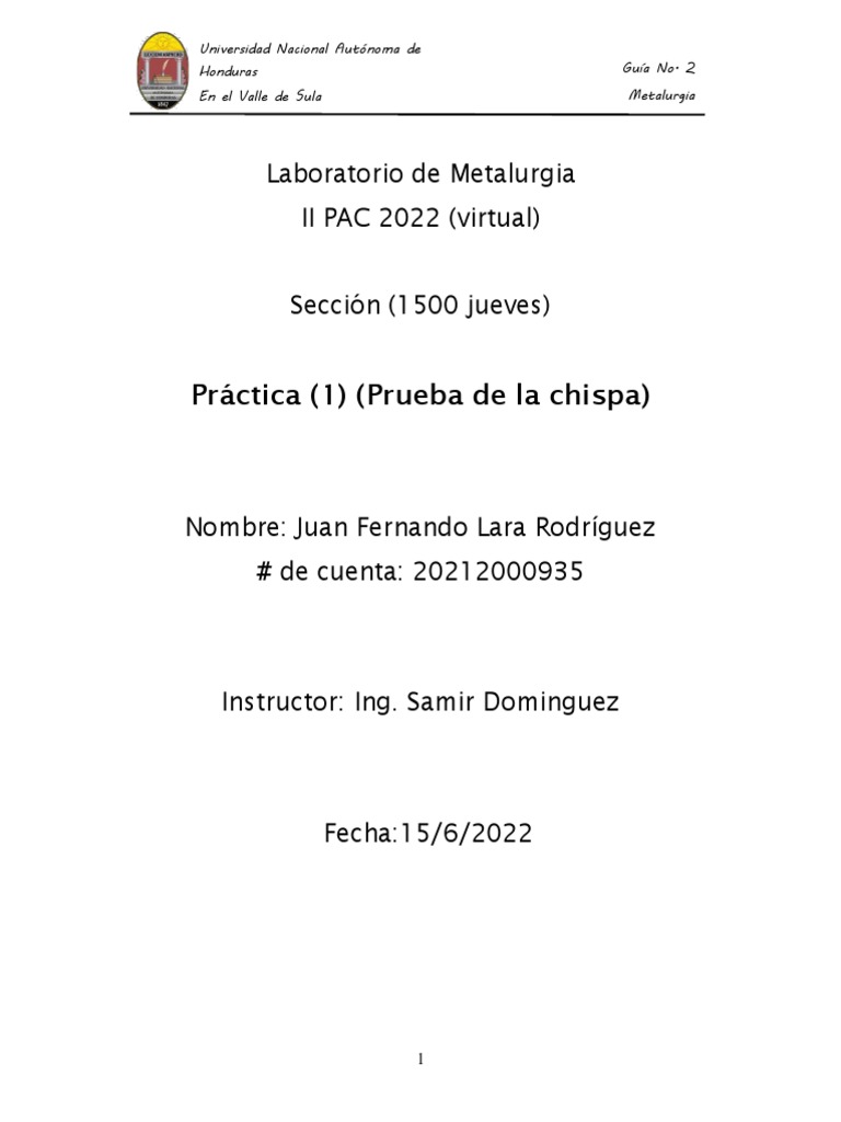 Prueba De La Chispa Pdf Acero Hierro