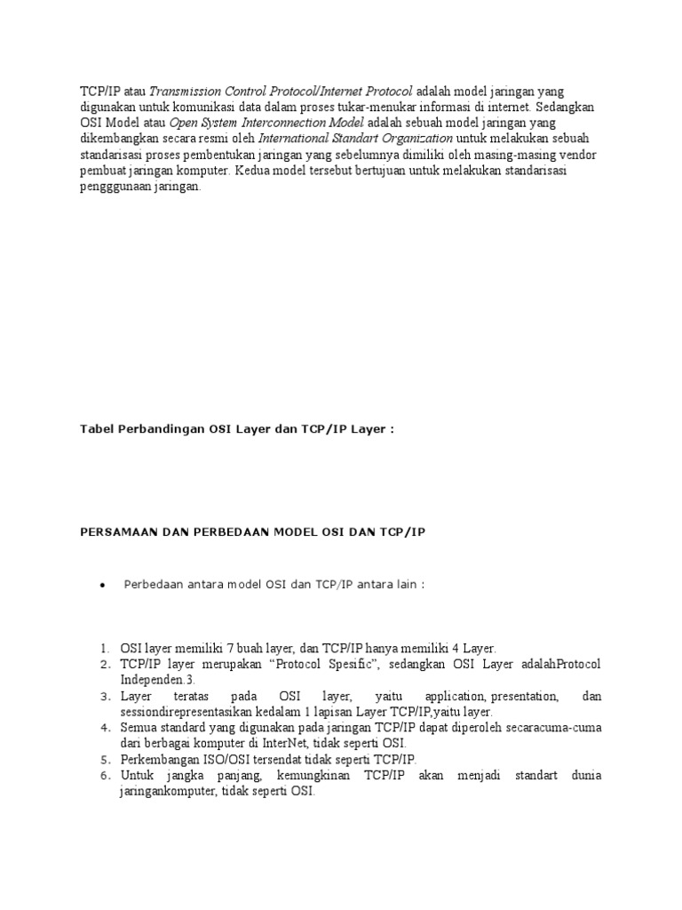Perbandingan Model OSI dan TCP/IP | PDF
