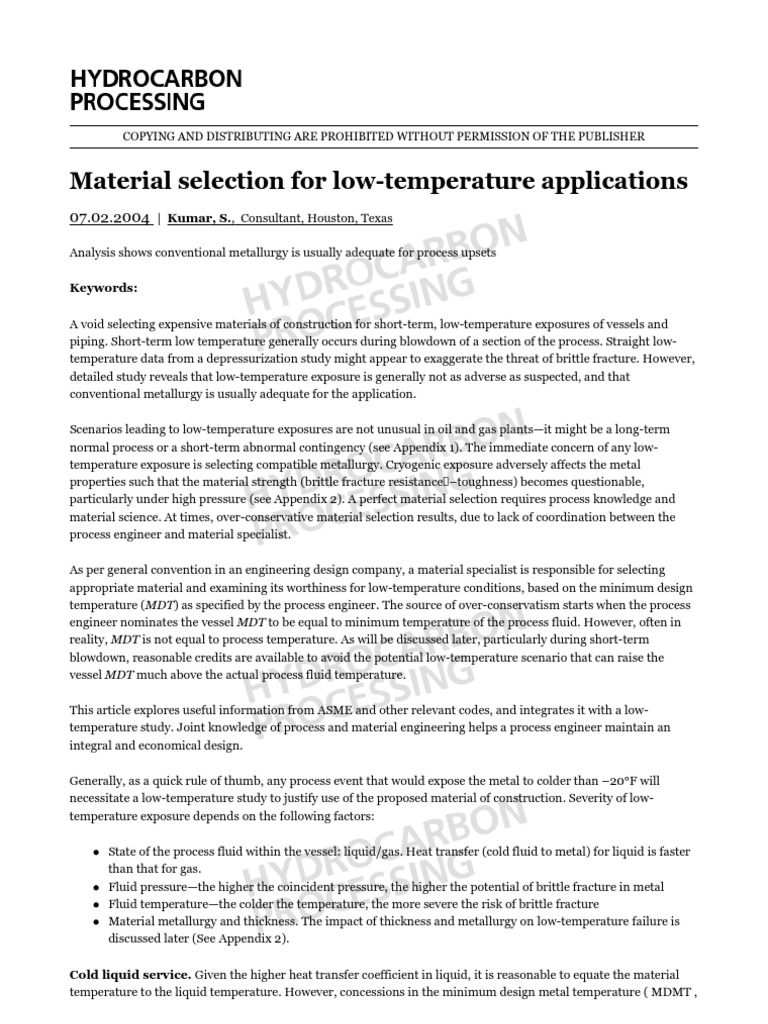 Material Selection For LowTemperature Applications HP July 2004