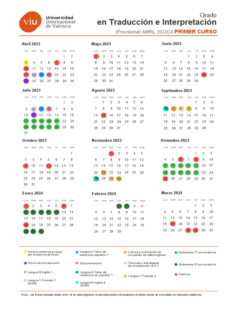 Calendario Grado en Traducc Ión e Interpretación PDF Calendario