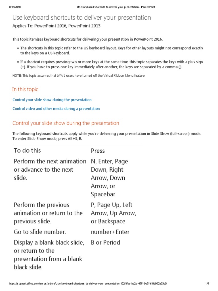 Use Keyboard Shortcuts To Deliver Your Presentation - PowerPoint | PDF ...