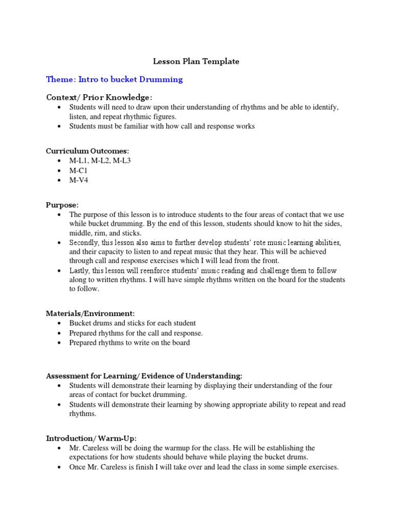 Bucket Drumming Lesson Plan PDF Learning Lesson Plan