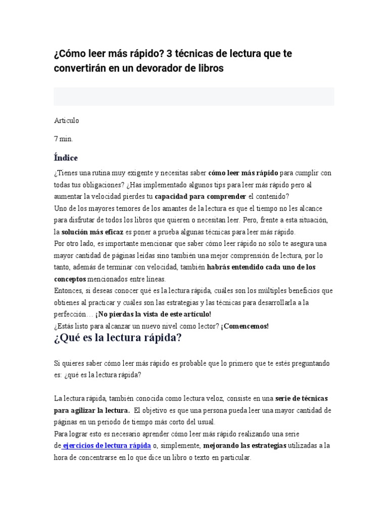 Guia Para Leer Rapido Pdf Lectura Veloz Modificación De