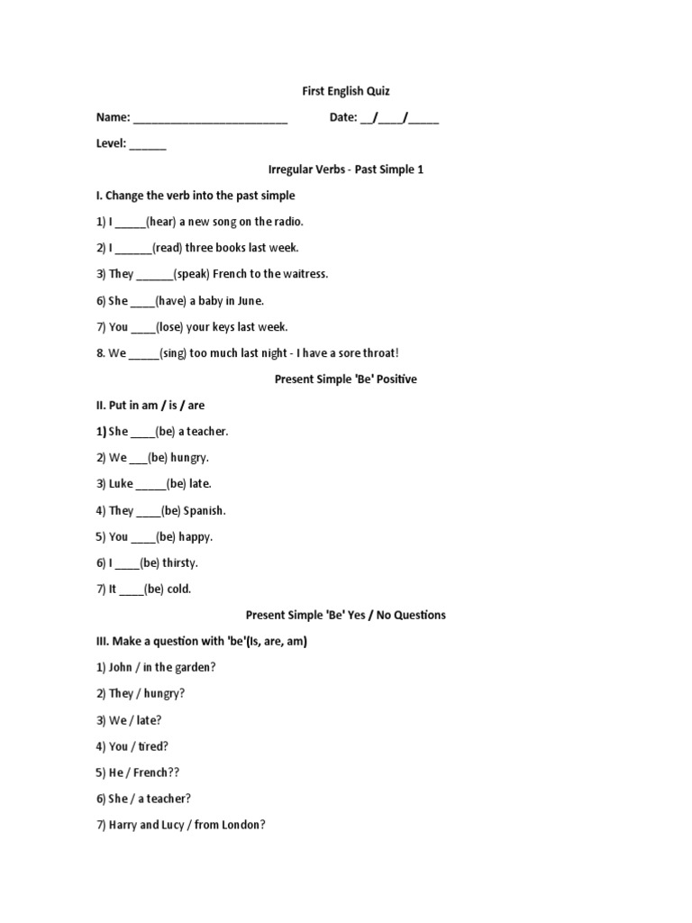 First English Quiz Pdf Semantic Units Language Mechanics