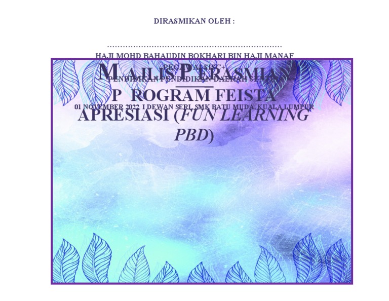 Perasmian Program Fun Learning PBD | PDF | Pengelolaan Keuangan & Uang