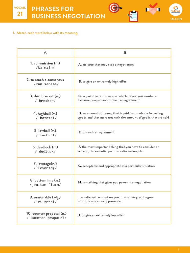 Business Negotiation Vocabulary Guide | PDF