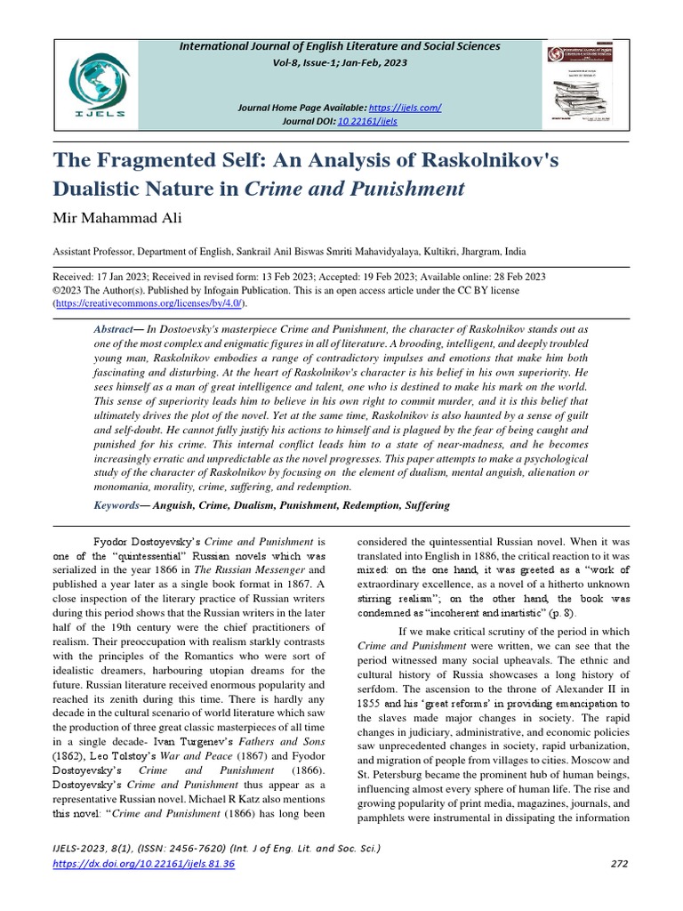 The Fragmented Self: An Analysis of Raskolnikov's Dualistic Nature in ...