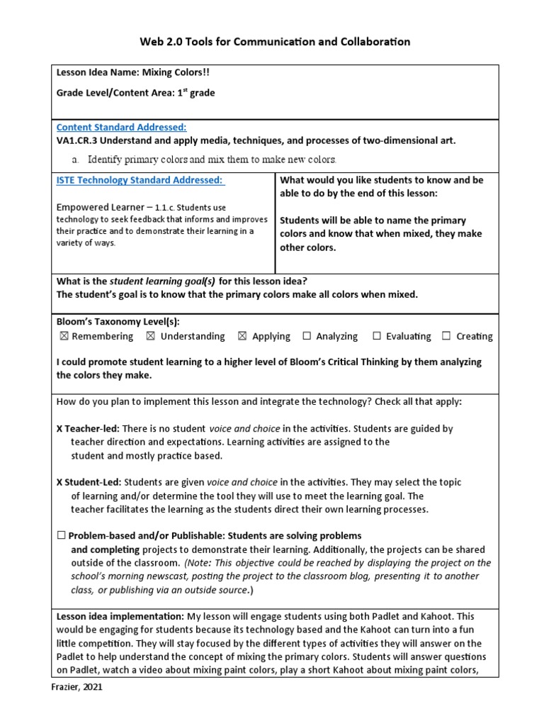 Mixing Colors Lesson Plan | PDF | Learning | Education Theory