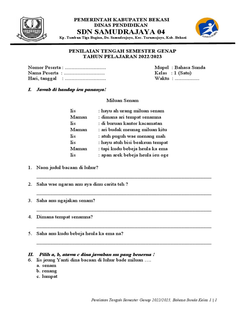 Pts 2 Kelas 1 Bahasa Sunda Soal Pdf