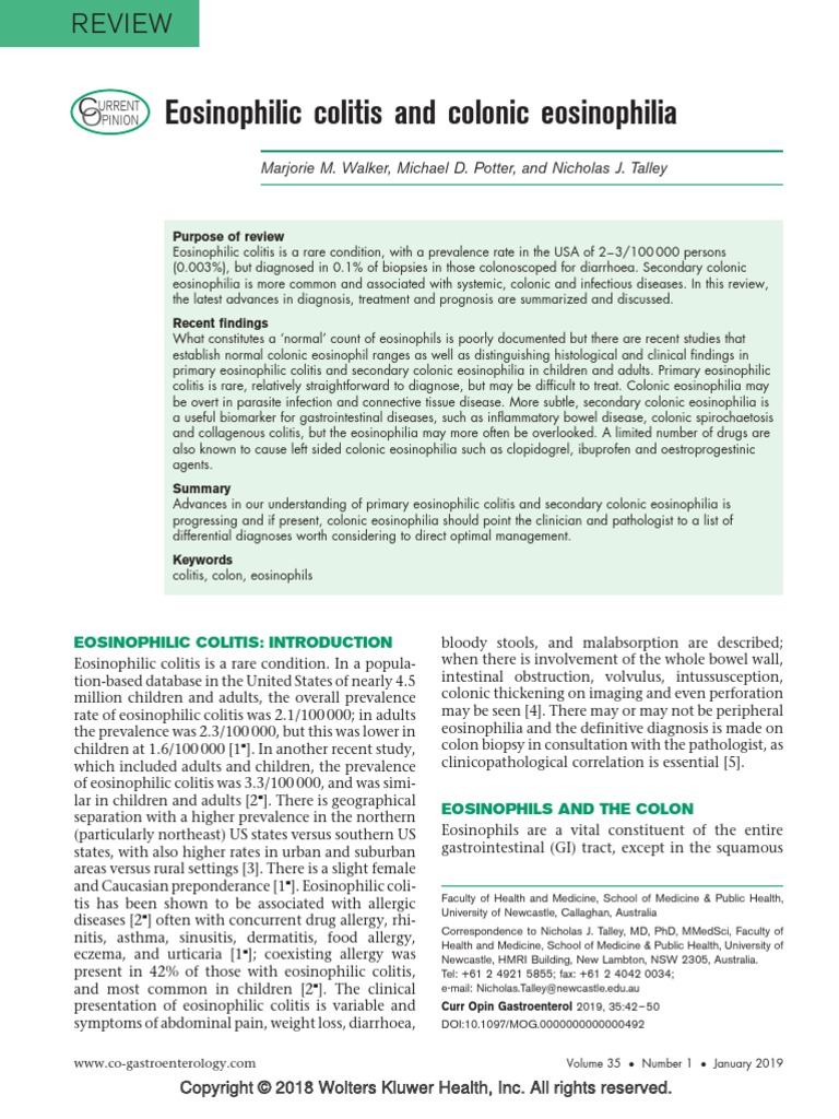 Eosinophilic colitis and colonic eosinophilia pdf ulcerative