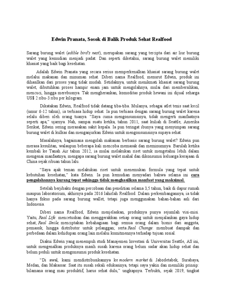 Kreativitas Edwin Pranata dalam Realfood | PDF