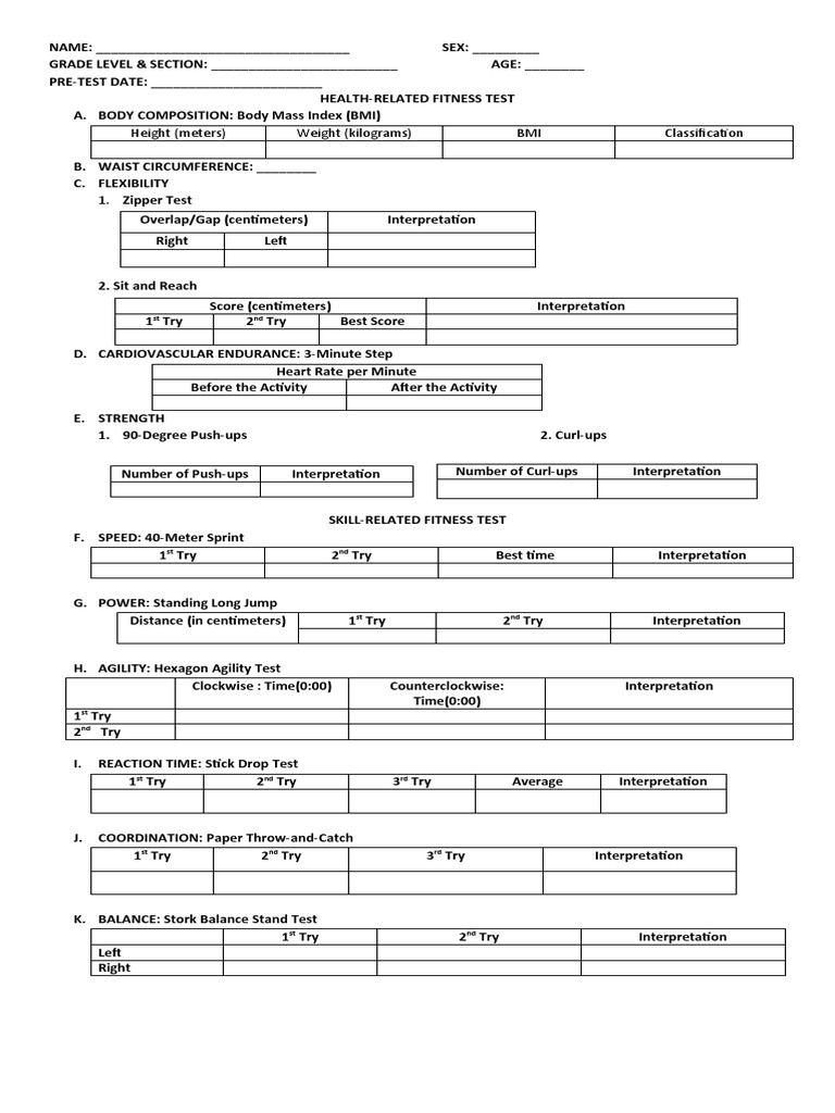 Physical fitness test form pdf