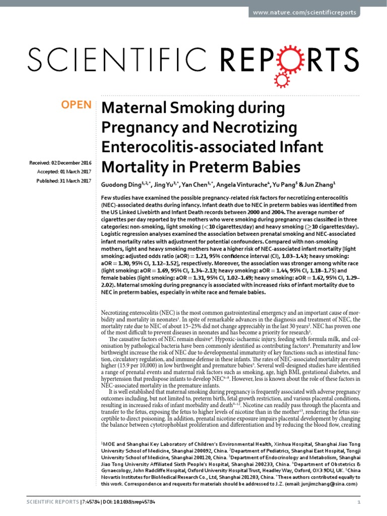 Maternal Smoking NEC Mortality PDF Preterm Birth Infant Mortality