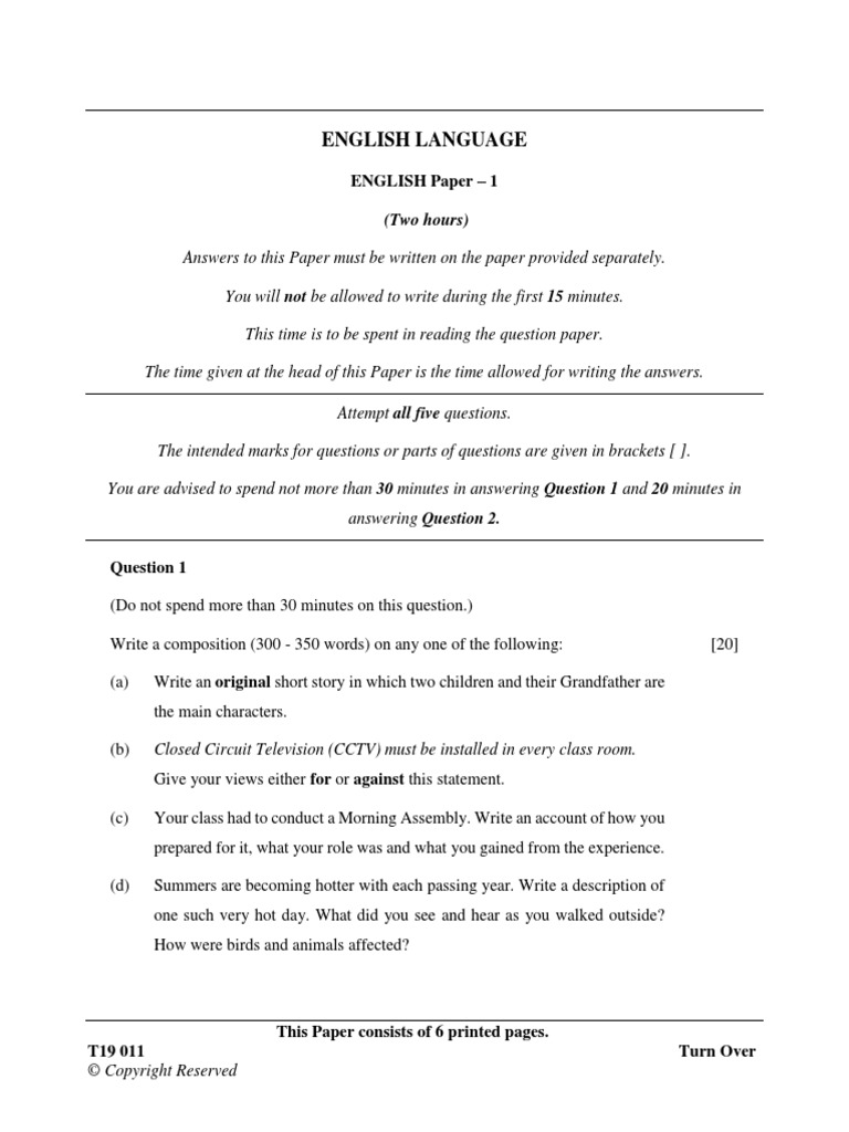Icse Class 10 English Paper 1 011 2019 PDF