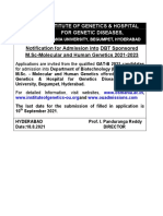 M.Sc Molecular and Human Genetics Admission Notification Osmania University 2021