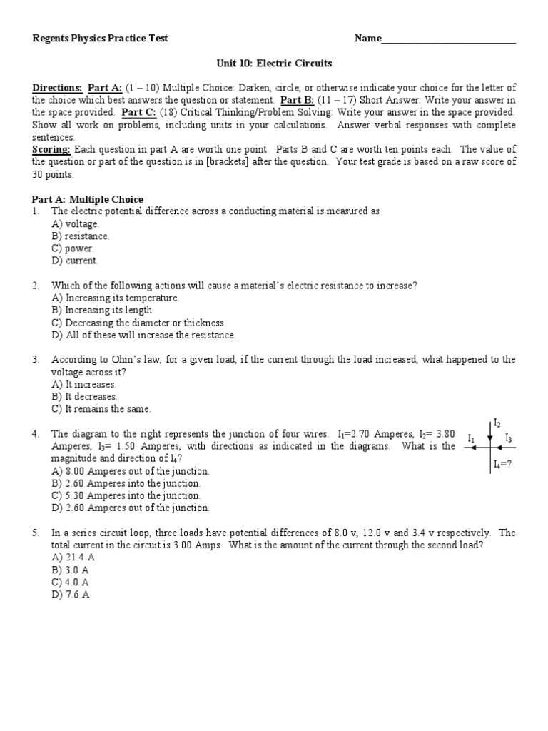 Circuits Review and Practice Test | PDF | Series And Parallel Circuits ...