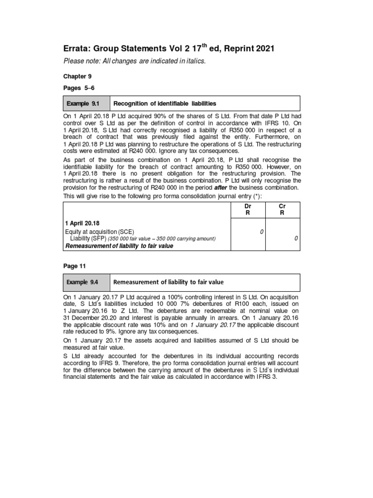 Errata for Group Statements Vol 2 | PDF | Equity (Finance) | Dividend