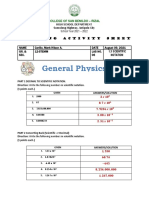 College Physics Activity Sheet Converts Numbers to Scientific Notation
