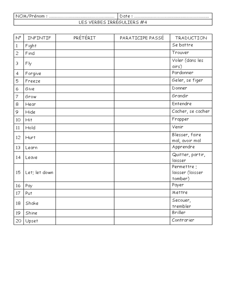 Liste des verbes irréguliers en anglais | PDF