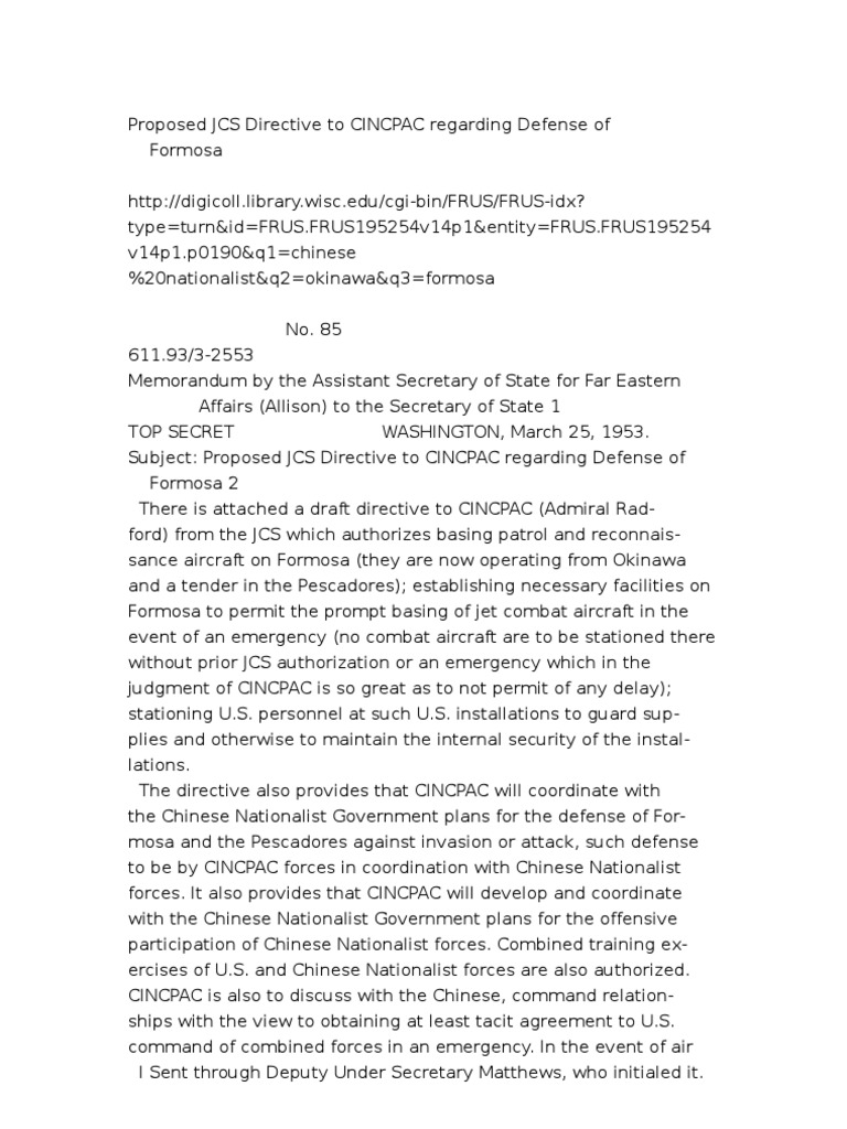 Proposed JCS Directive To CINCPAC Regarding Defense of | PDF