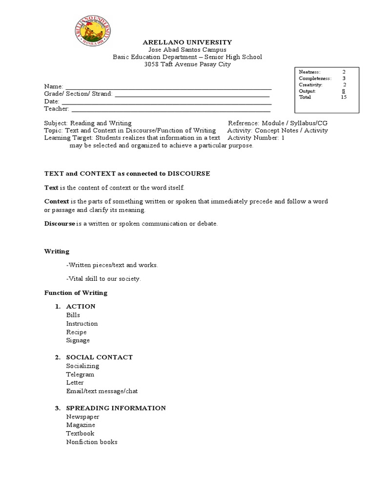 DLP1 Reading and Writing Skills PDF