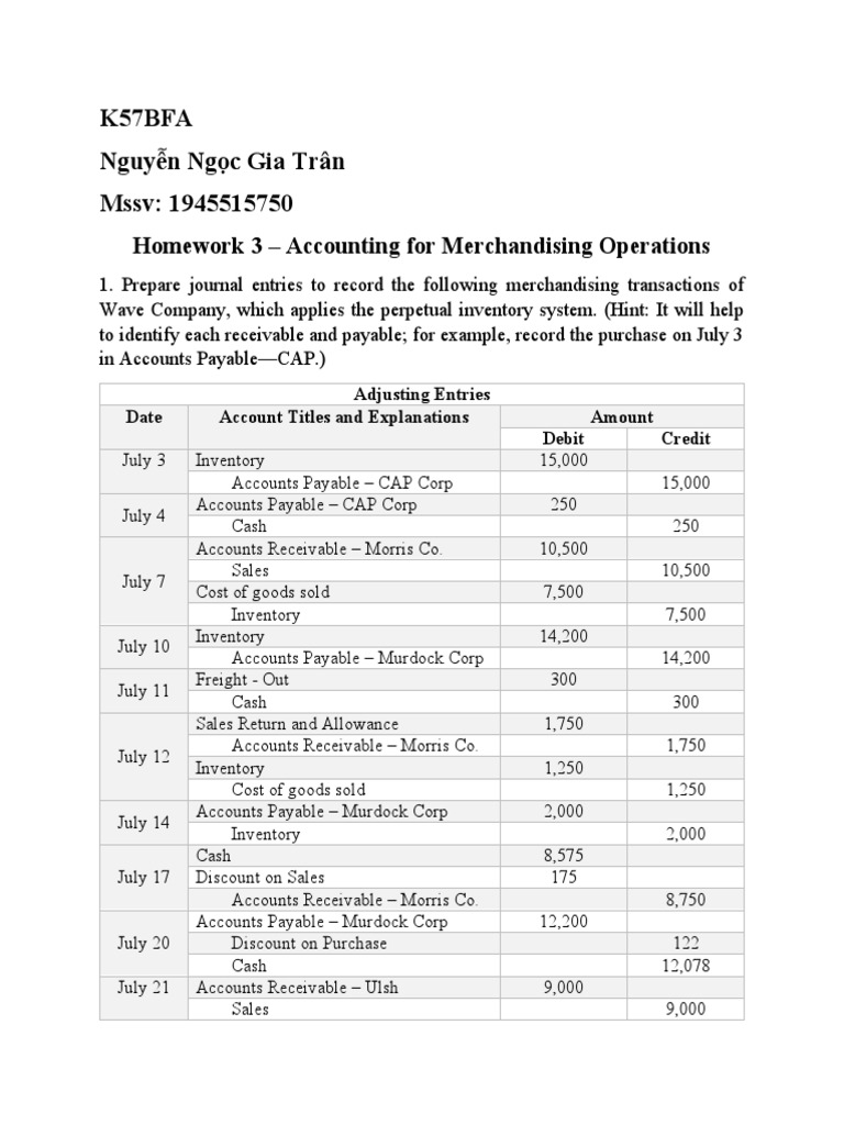 Merchandising Operations Journal Entries | PDF | Debits And Credits ...