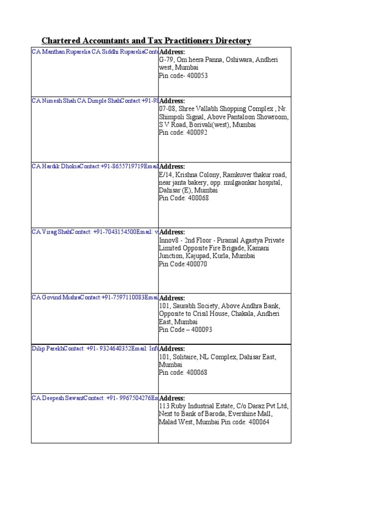 Chartered Accountantsand Tax Practitioners Directory PDF