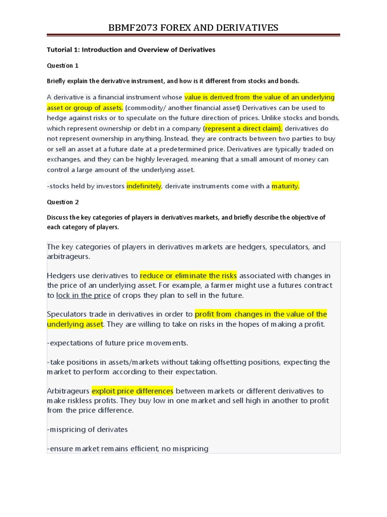 T1Introduction and Overview of Derivatives PDF Derivative (Finance