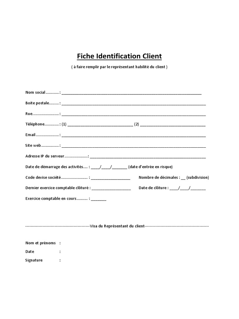 Fiche d'Identification Client à Remplir | PDF | Jeux et activités