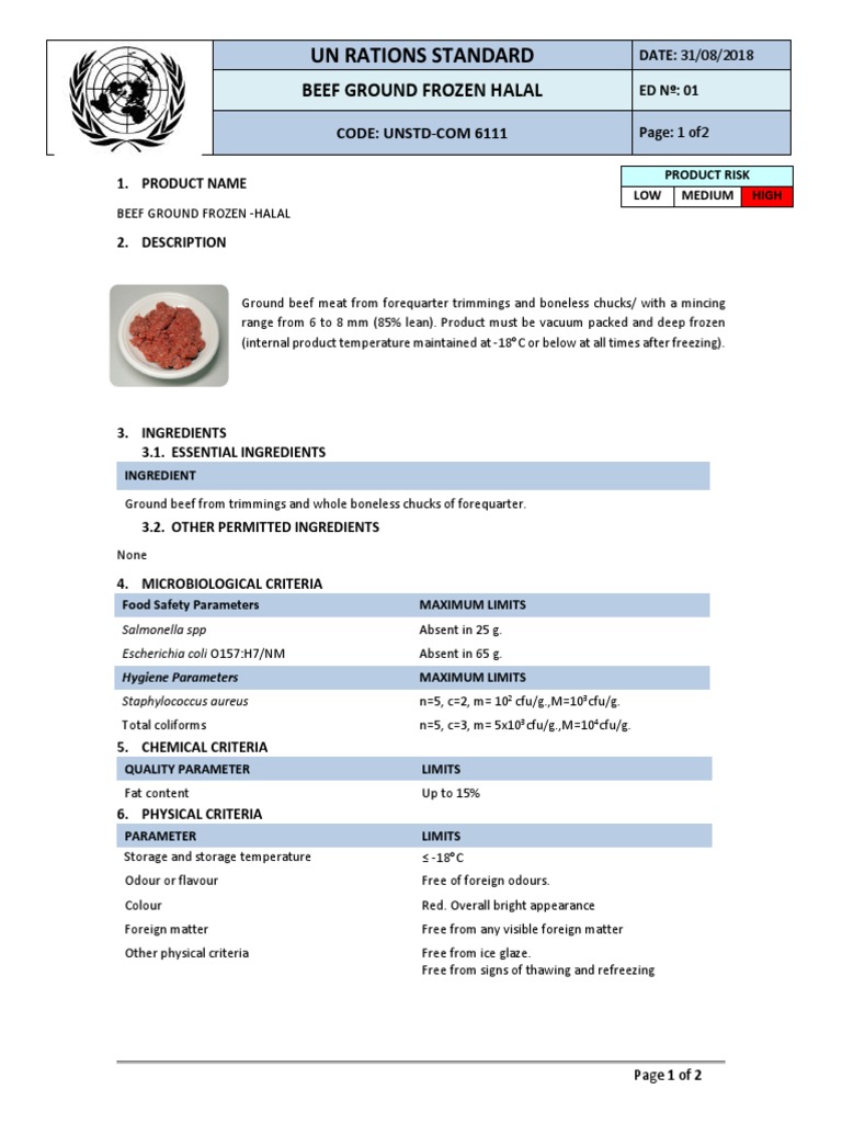 Unstd-Com 6111 Beef Ground Frozen Halal | PDF | Packaging And Labeling ...