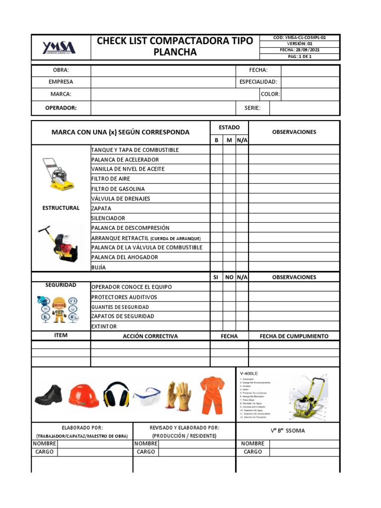 Check List Compactadora Plancha | PDF | Ingeniería mecánica ...