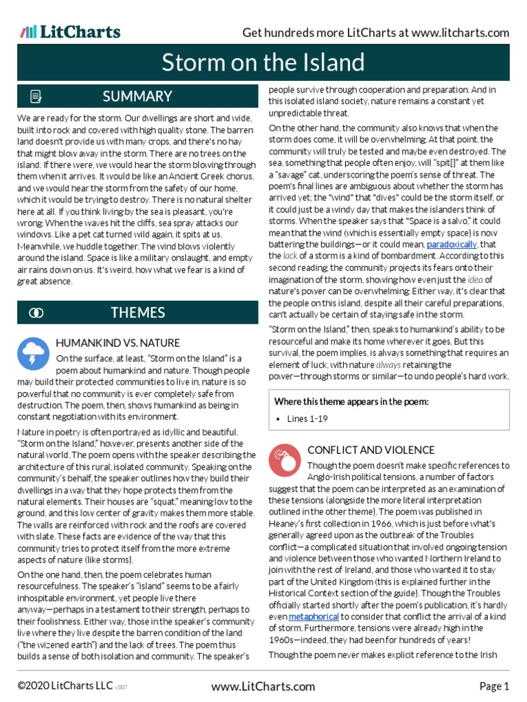 Storm On The Island Litchart Pdf Poetry