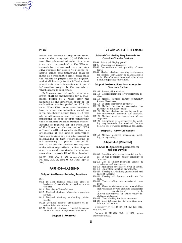 21 CFR Part 801 Labeling | PDF